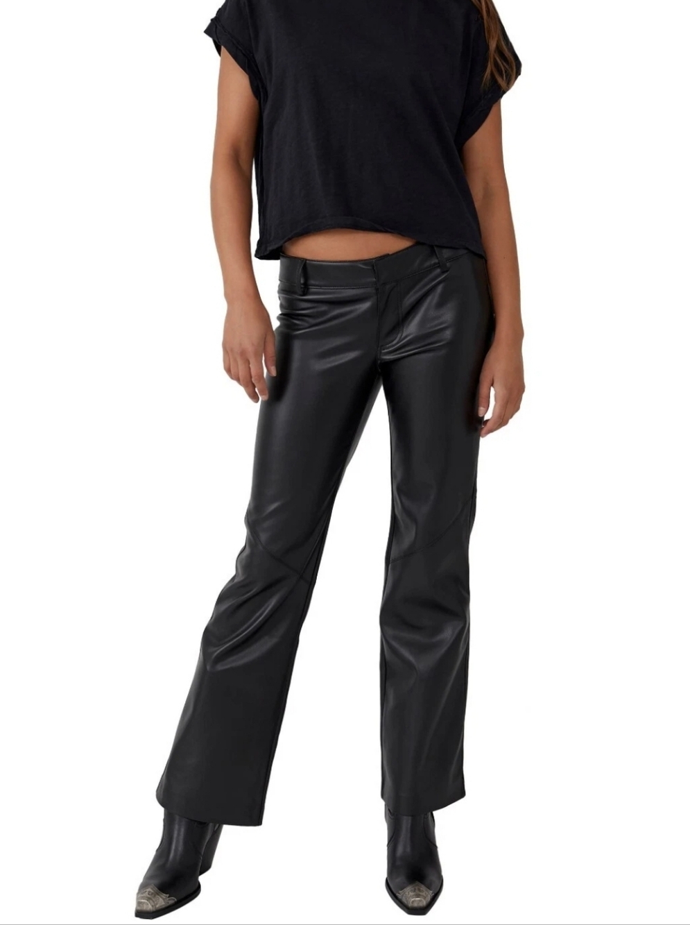 Free People Love Language Faux Leather Pants Black Bootcut Flare Ankle Moto 4
